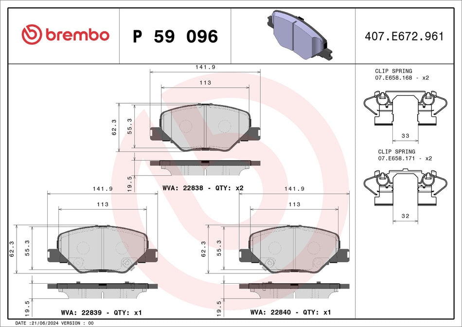 Brake Pad Set, disc brake - P 59 096