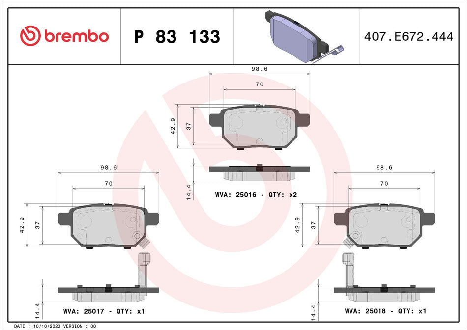 Brake Pad Set, disc brake - P 83 133