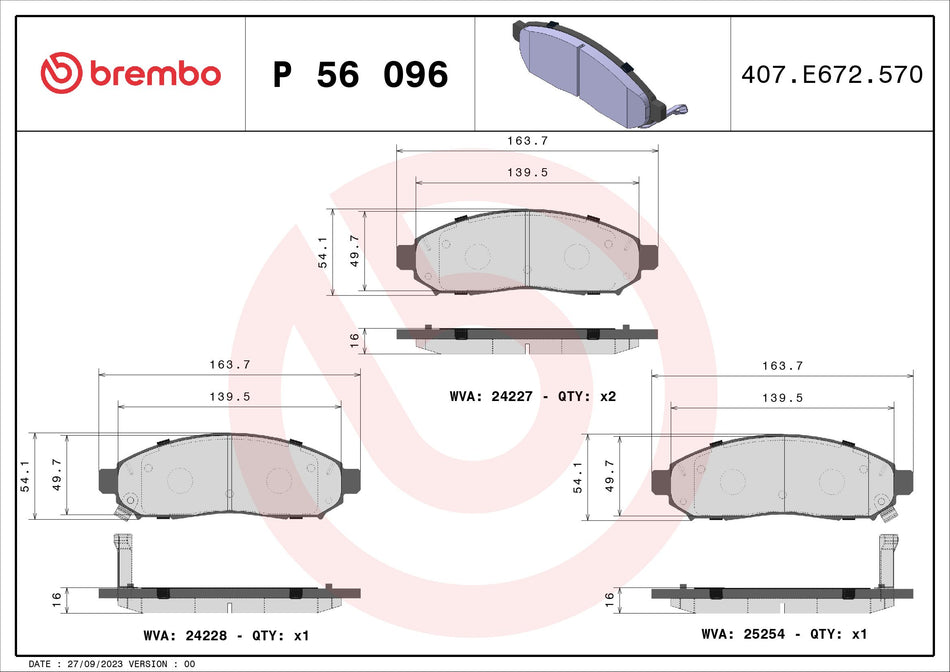 Brake Pad Set, disc brake - P 56 096