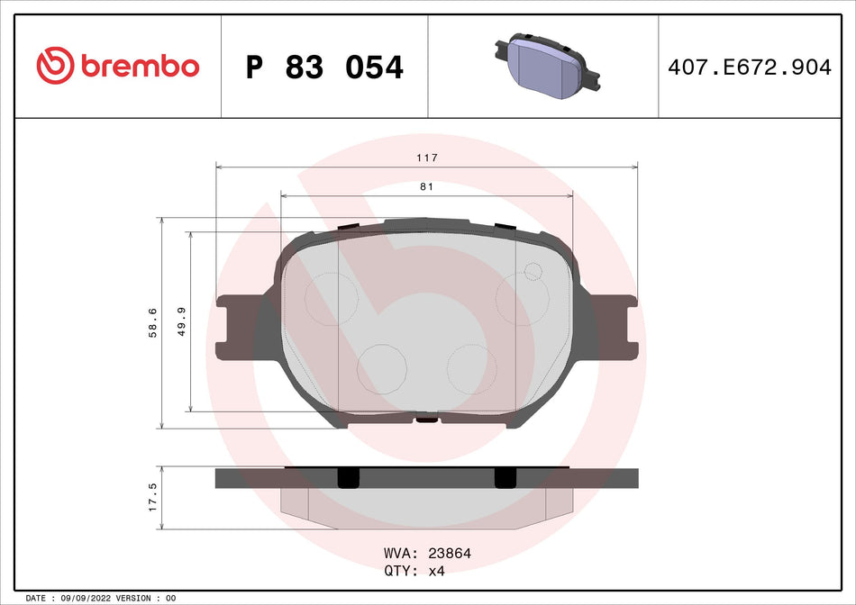 Brake Pad Set, disc brake - P 83 054