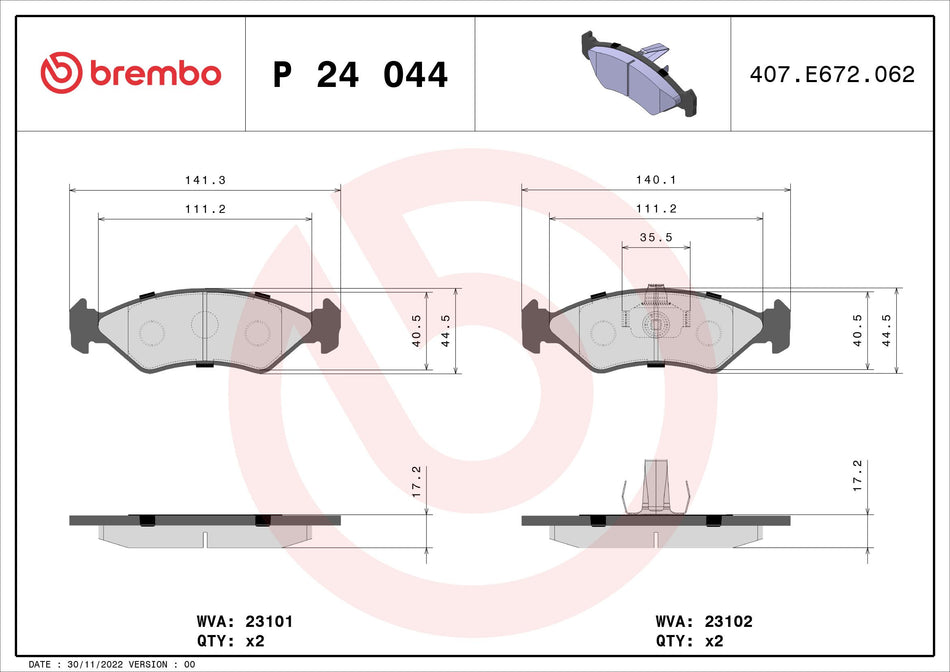 Brake Pad Set, disc brake - P 24 044