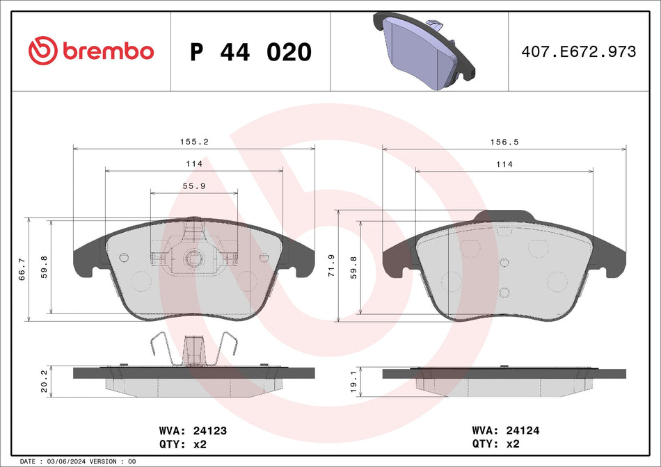 Brake Pad Set, disc brake - P 44 020