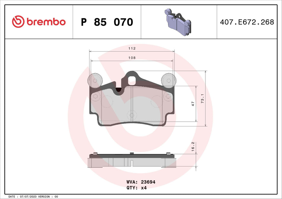 Brake Pad Set, disc brake - P 85 070