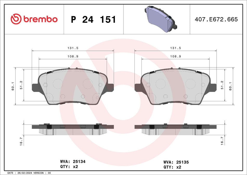 Brake Pad Set, disc brake - P 24 151