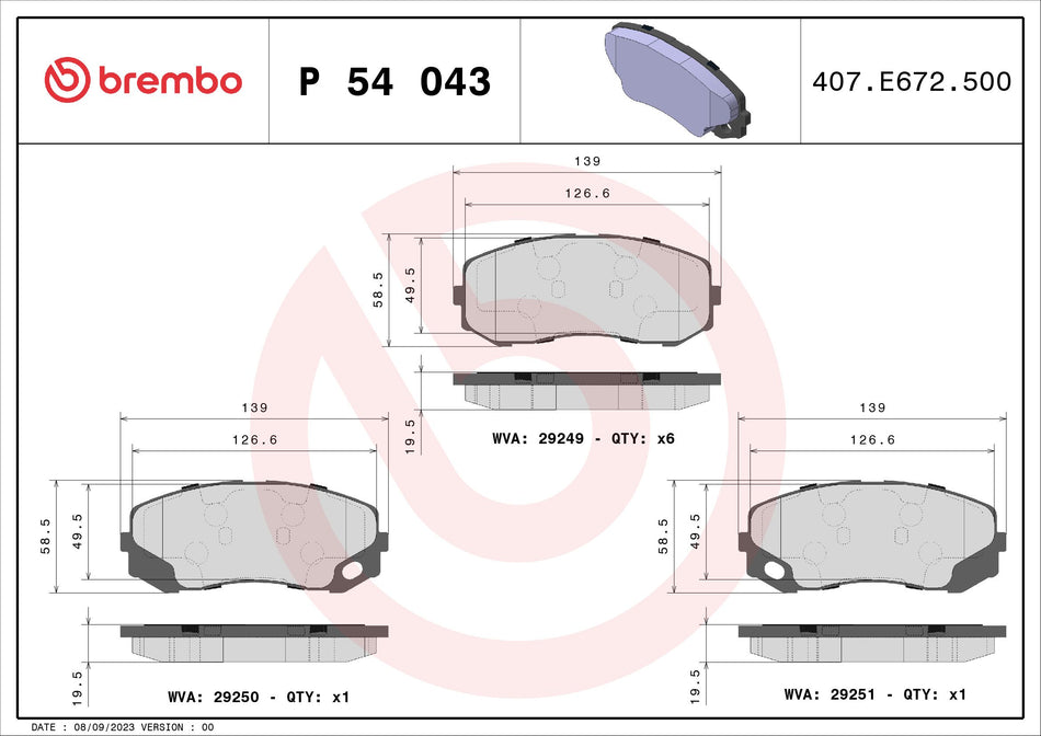 Brake Pad Set, disc brake - P 54 043