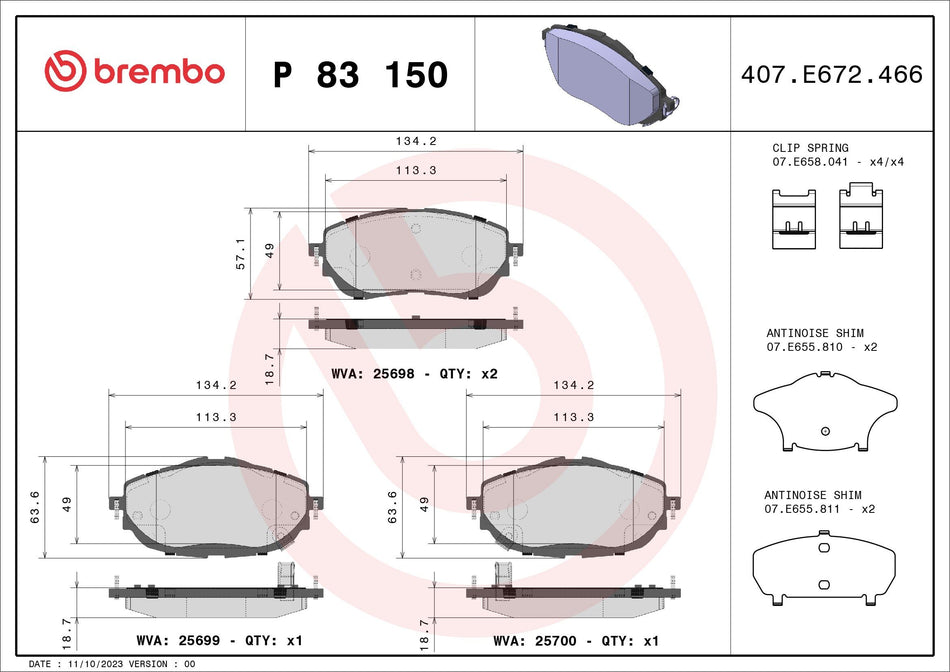 Brake Pad Set, disc brake - P 83 150