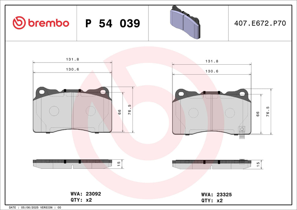 Brake Pad Set, disc brake - P 54 039