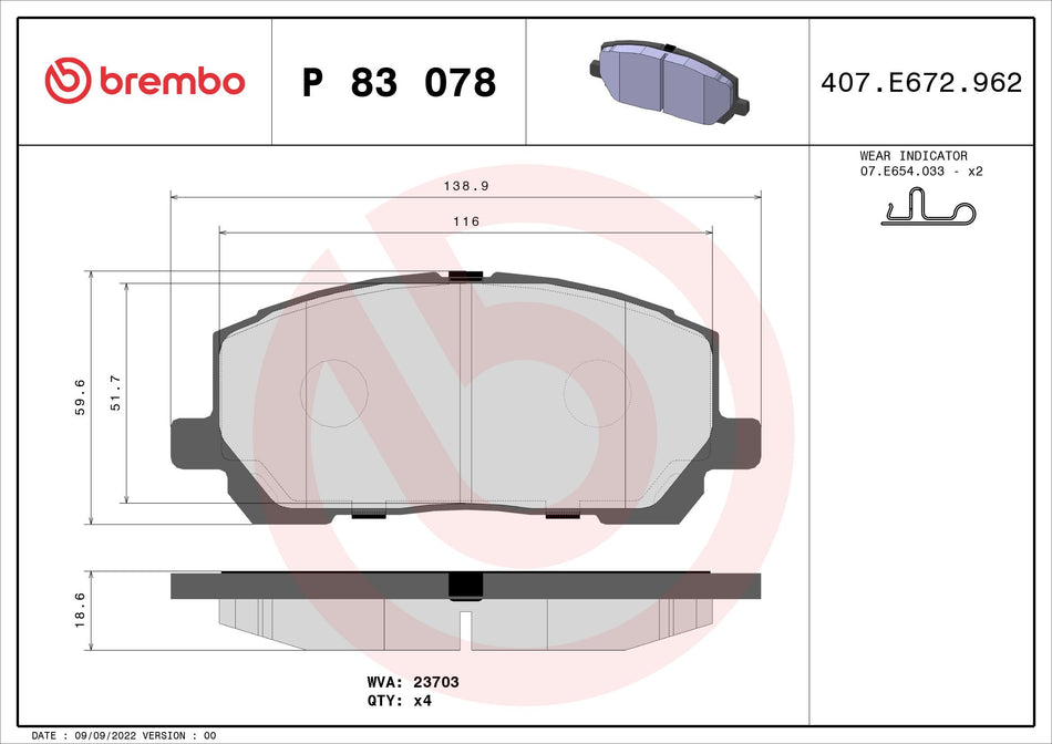 Brake Pad Set, disc brake - P 83 078