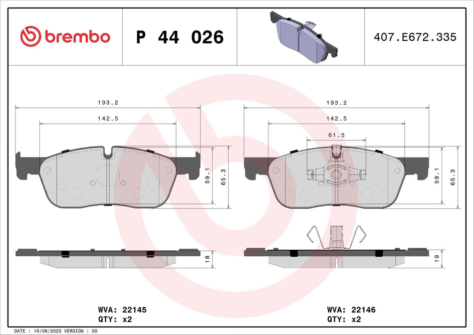 Brake Pad Set, disc brake - P 44 026