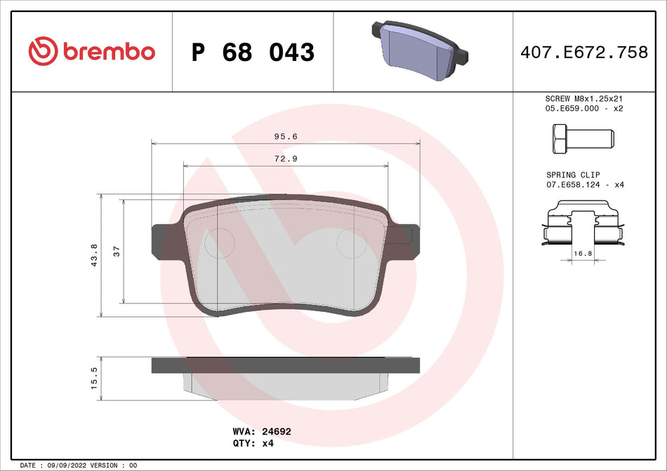 Brake Pad Set, disc brake - P 68 043