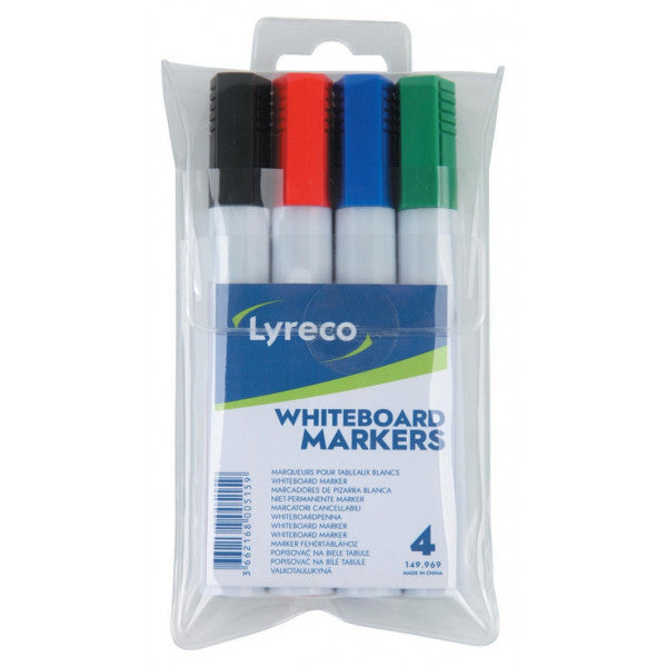 Bullet Tip Whiteboard Markers - Assorted - Wallet of 4
