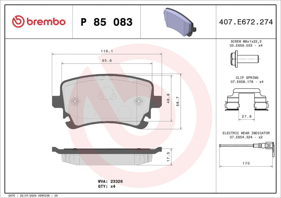 Brake Pad Set, disc brake - P 85 083