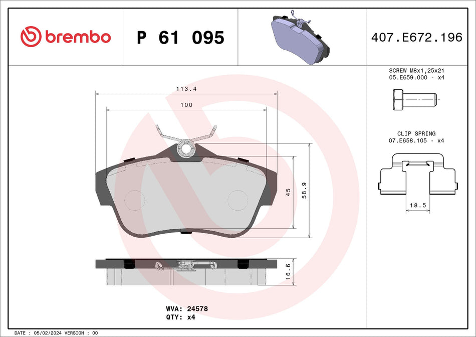 Brake Pad Set, disc brake - P 61 095