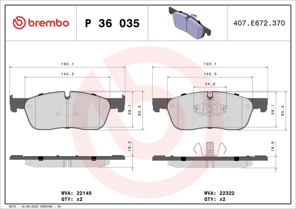 Brake Pad Set, disc brake - P 36 035