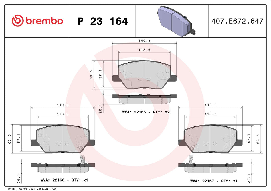 Brake Pad Set, disc brake - P 23 164