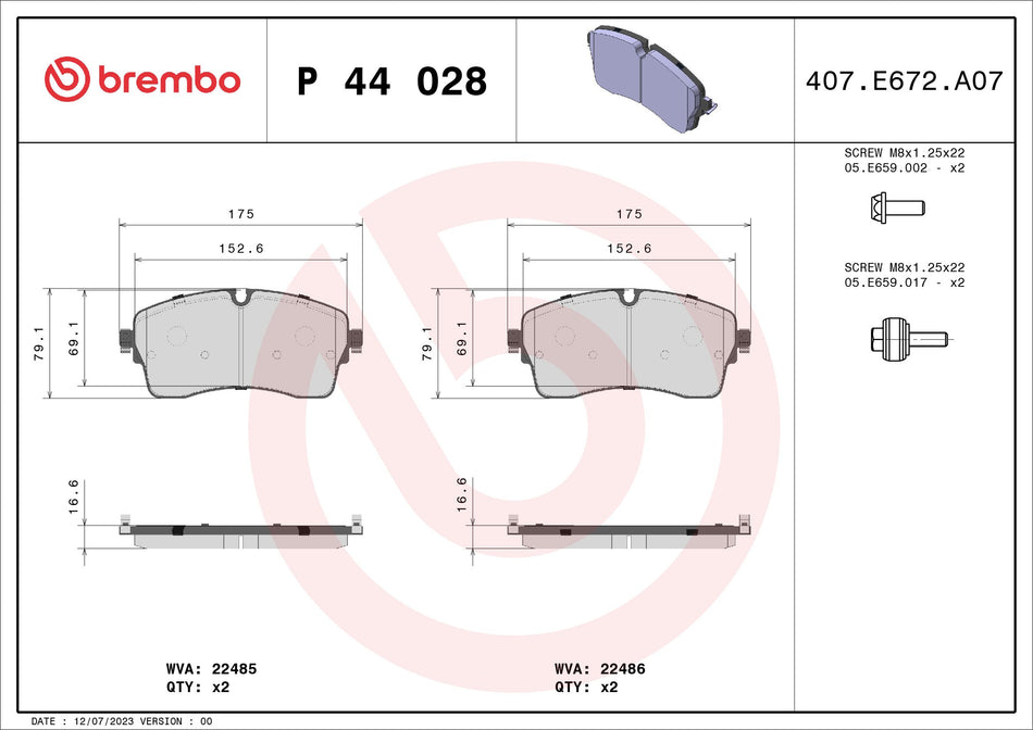 Brake Pad Set, disc brake - P 44 028