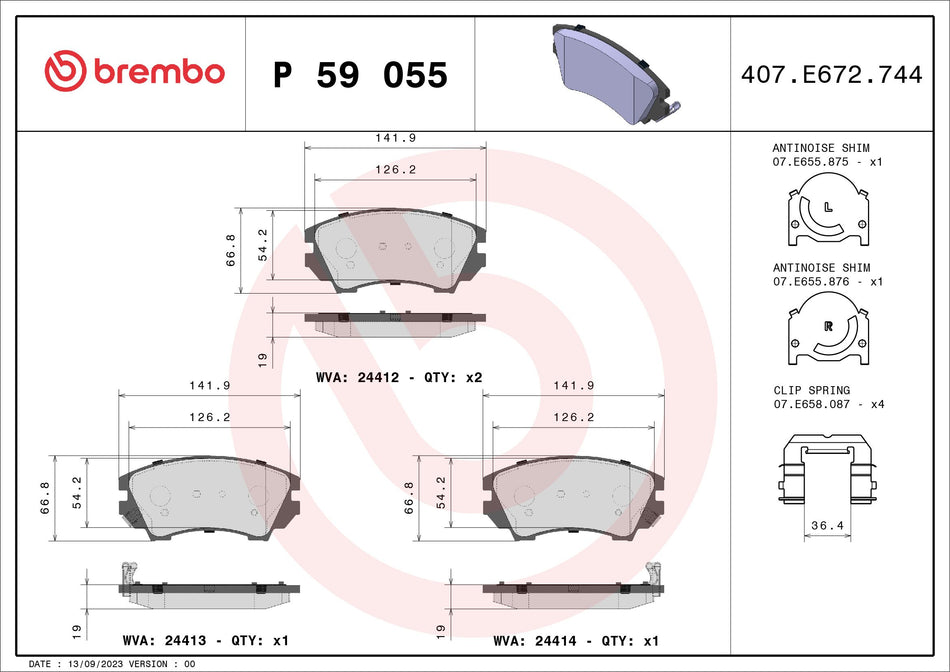 Brake Pad Set, disc brake - P 59 055