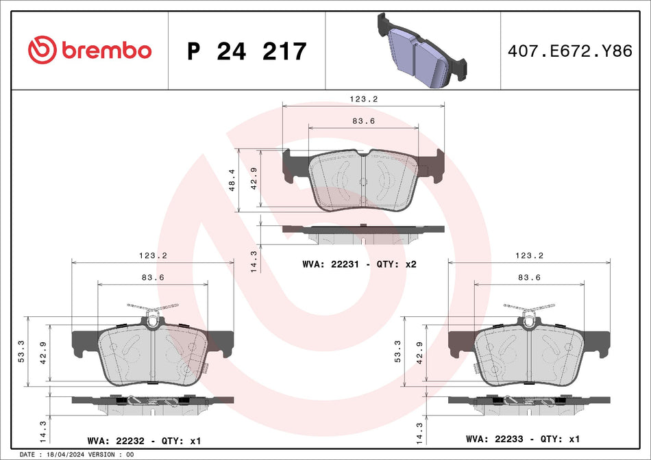 Brake Pad Set, disc brake - P 24 217