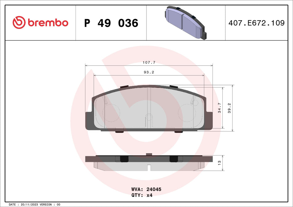 Brake Pad Set, disc brake - P 49 036