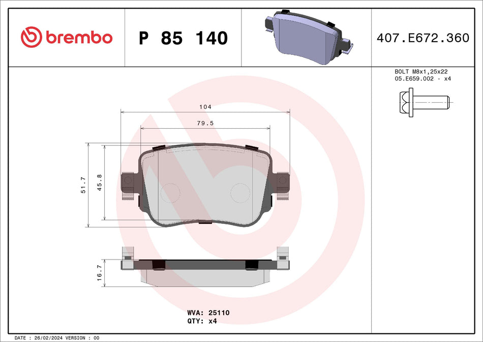 Brake Pad Set, disc brake - P 85 140