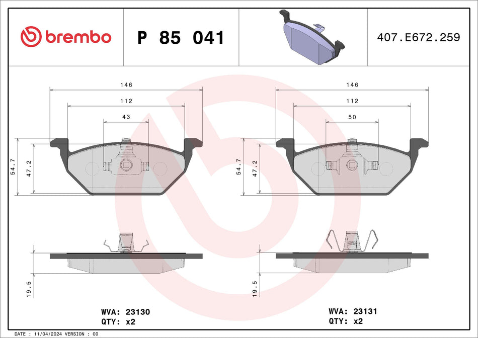 Brake Pad Set, disc brake - P 85 041
