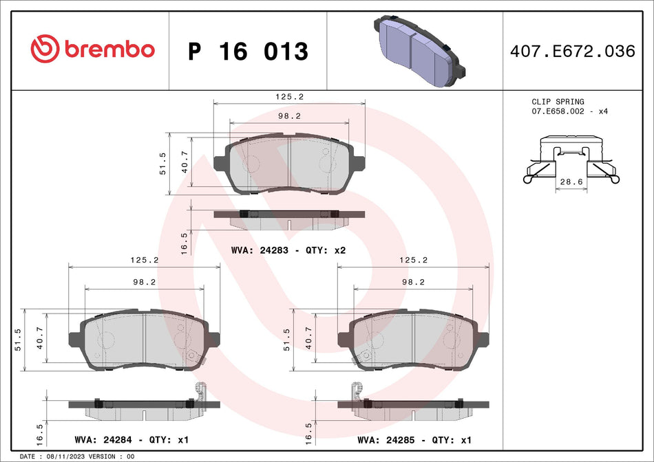 Brake Pad Set, disc brake - P 16 013