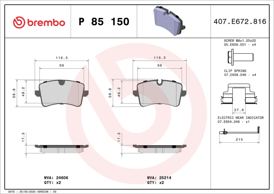 Brake Pad Set, disc brake - P 85 150