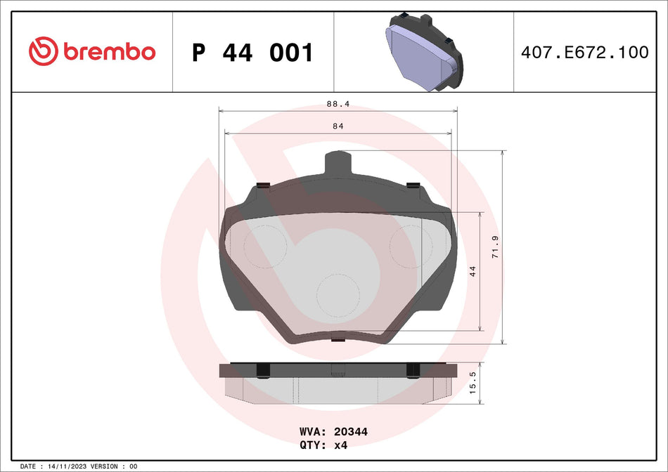 Brake Pad Set, disc brake - P 44 001