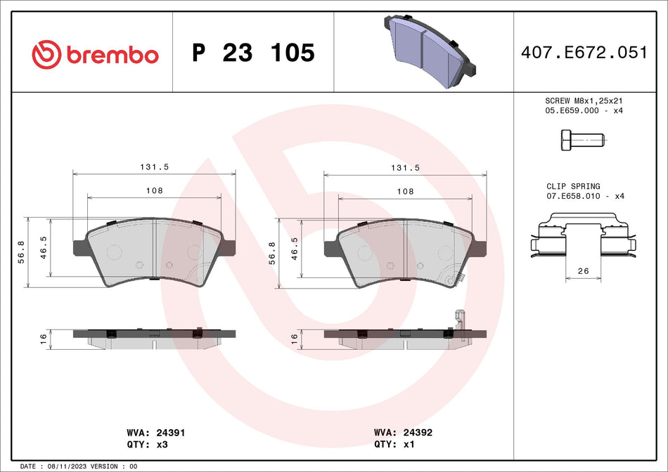 Brake Pad Set, disc brake - P 23 105