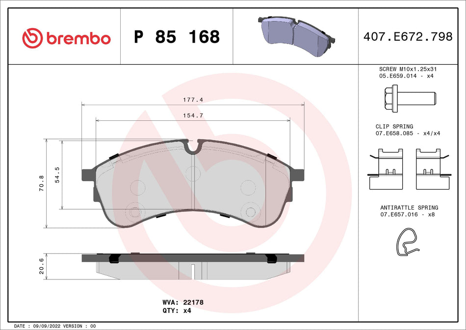 Brake Pad Set, disc brake - P 85 168