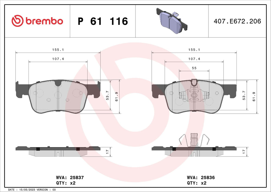 Brake Pad Set, disc brake - P 61 116
