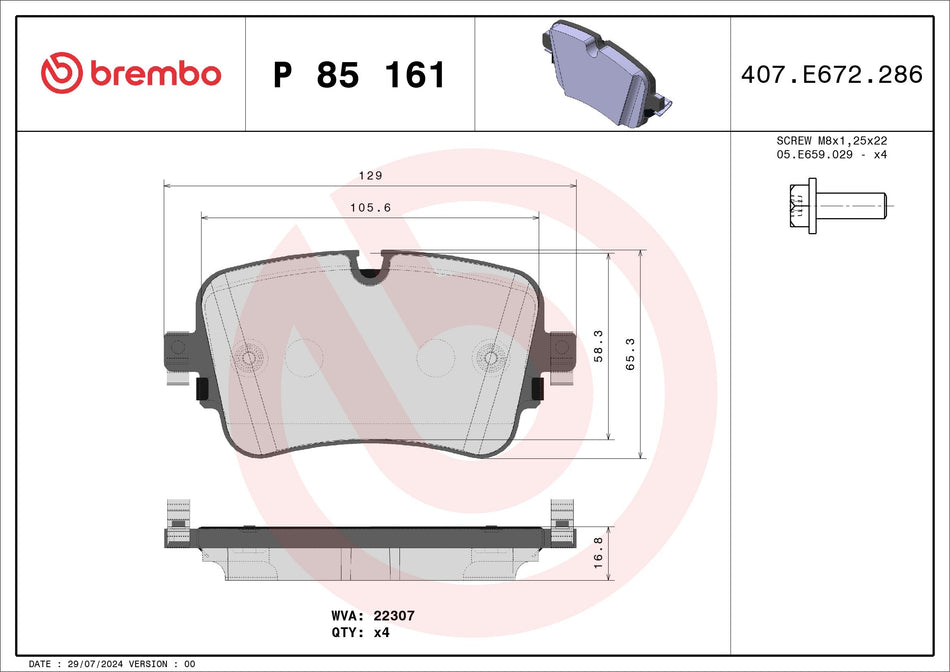 Brake Pad Set, disc brake - P 85 161