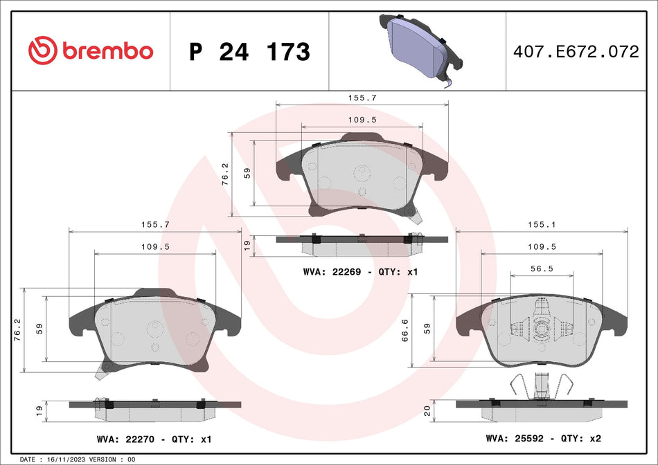 Brake Pad Set, disc brake - P 24 173