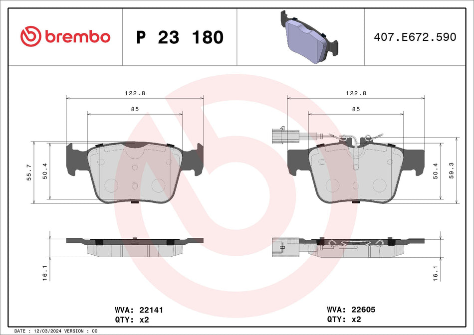 Brake Pad Set, disc brake - P 23 180