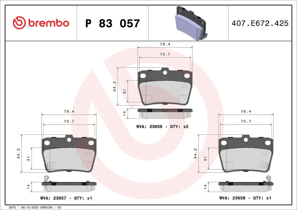 Brake Pad Set, disc brake - P 83 057