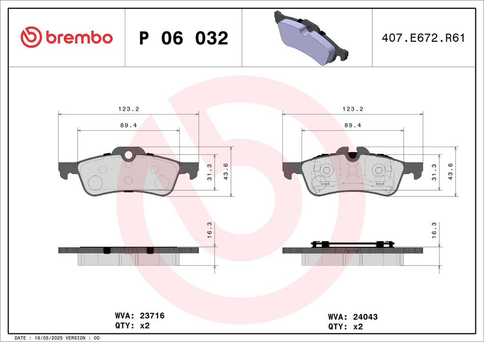 Brake Pad Set, disc brake - P 06 032