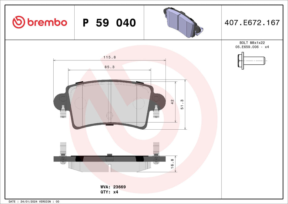 Brake Pad Set, disc brake - P 59 040