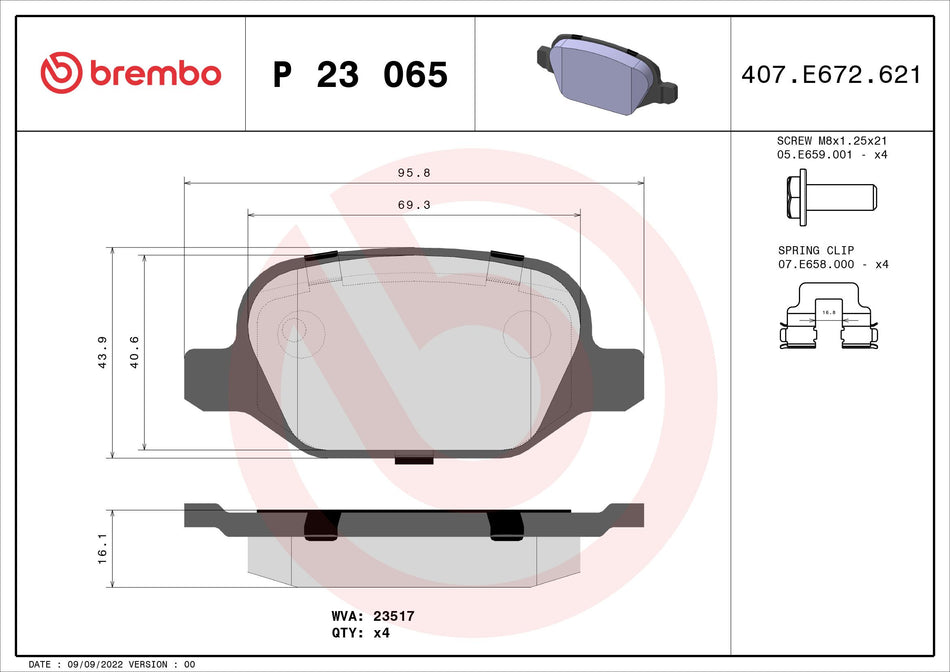 Brake Pad Set, disc brake - P 23 065
