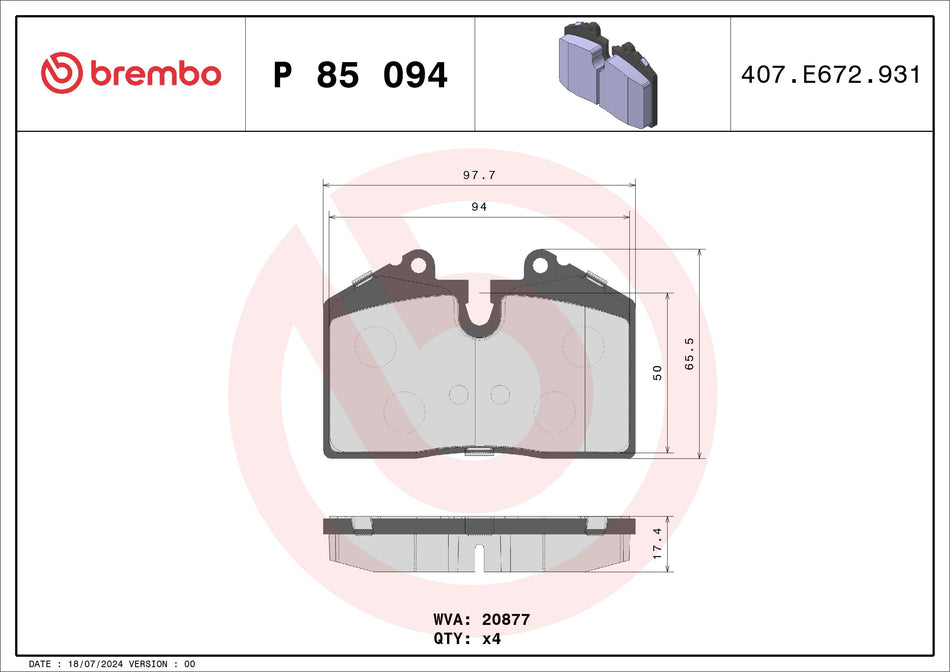 Brake Pad Set, disc brake - P 85 094