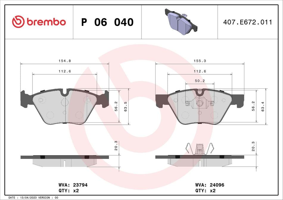 Brake Pad Set, disc brake - P 06 040
