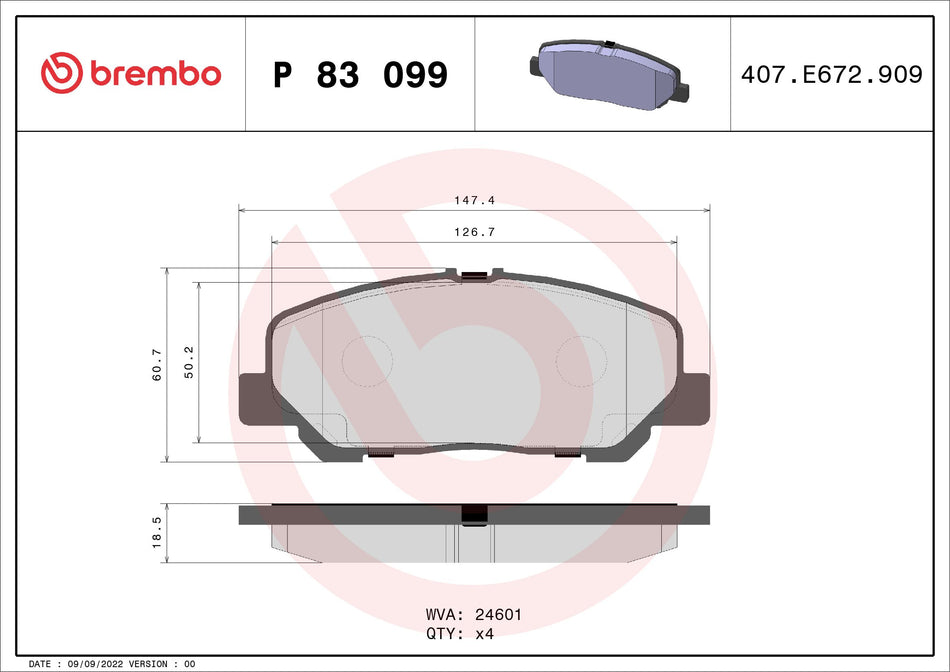 Brake Pad Set, disc brake - P 83 099