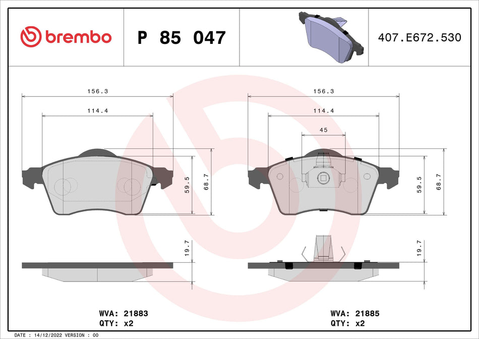 Brake Pad Set, disc brake - P 85 047