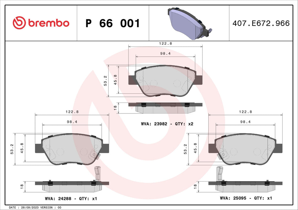 Brake Pad Set, disc brake - P 66 001