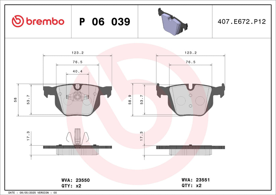 Brake Pad Set, disc brake - P 06 039