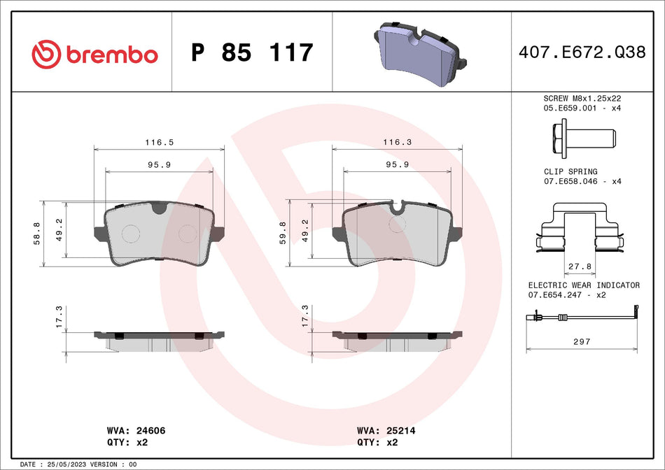 Brake Pad Set, disc brake - P 85 117