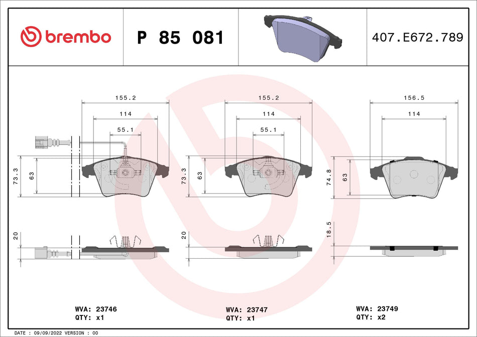 Brake Pad Set, disc brake - P 85 081