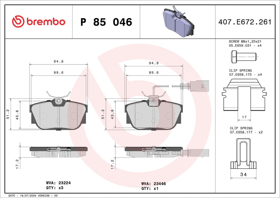 Brake Pad Set, disc brake - P 85 046