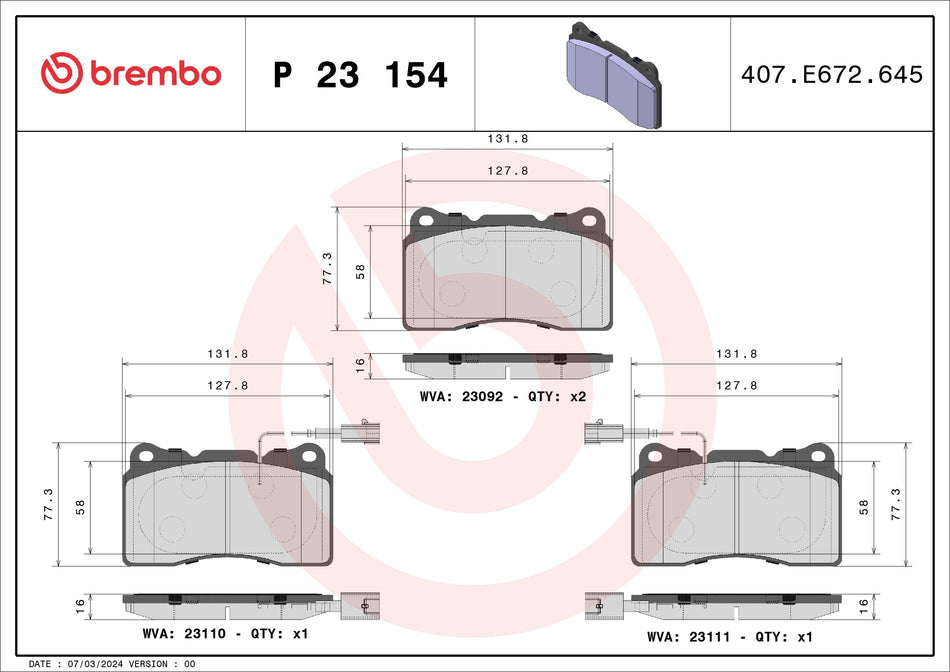 Brake Pad Set, disc brake - P 23 154