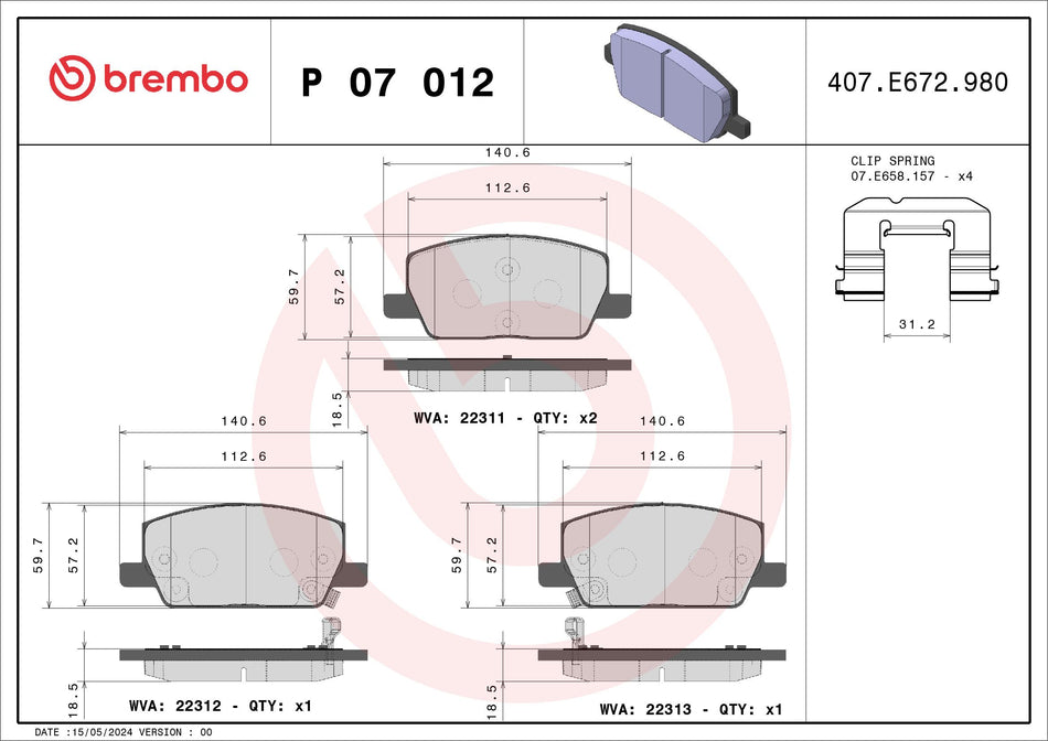 Brake Pad Set, disc brake - P 07 012