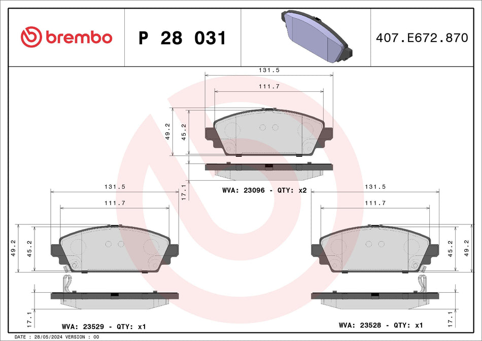 Brake Pad Set, disc brake - P 28 031
